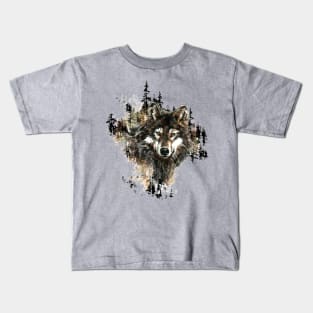 Watercolor Wolf Animal Mountain Wildlife Kids T-Shirt